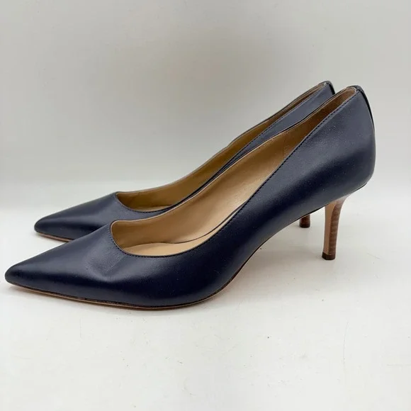 Lauren Ralph Lauren Lanette Navy Blue Leather Pointed Toe Kitten Heel Pumps 9.5 - Picture 2 of 10